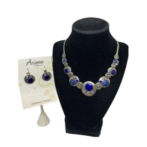 Arianna Jewelry - Arianna Silver Metal Works Wearable Jewelry Blue Necklace And Earring Set (1845)
